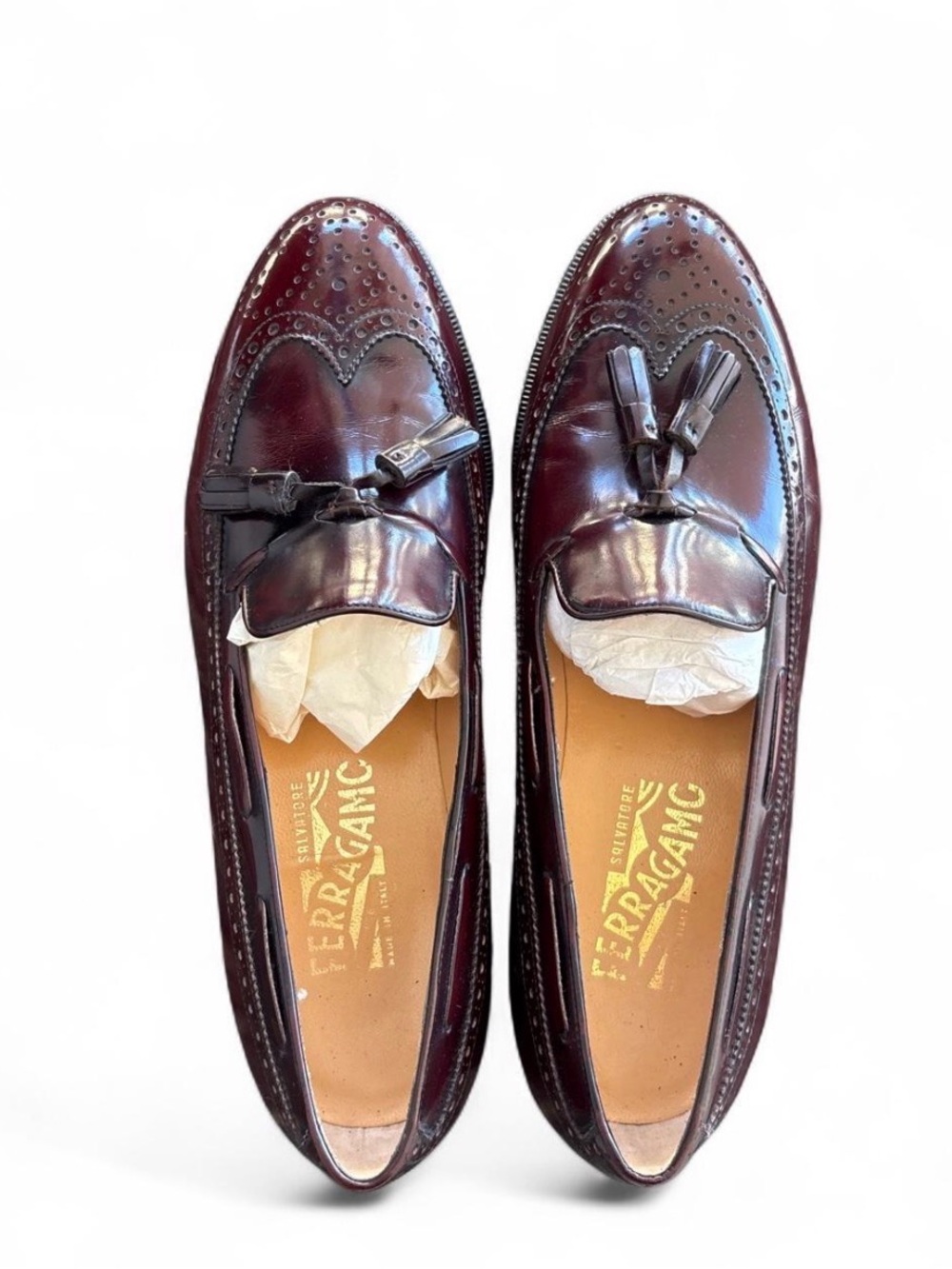 Salvatore Ferragamo Men's Burgundy Tassel Wingtip Loafers